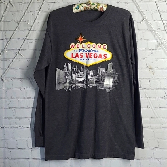 Las Vegas Strip Nevada Casual Gray Graphic Print Long Sleeve Tee Men's Size 2XL - Picture 5 of 17